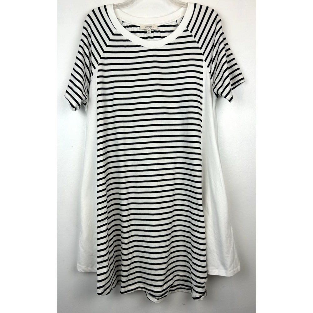 Umgee Dress Womens 1XL Plus Black Stripe Mini Nautical Casual Vacation